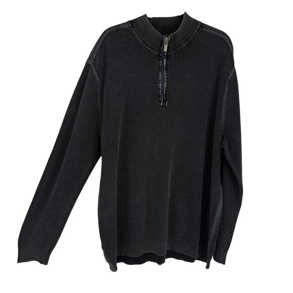 Tommy Bahama Mens 3X Sweater 1/4 Zip Mock Neck Cotton Long Sleeve Charcoal Gray - Picture 2 of 8